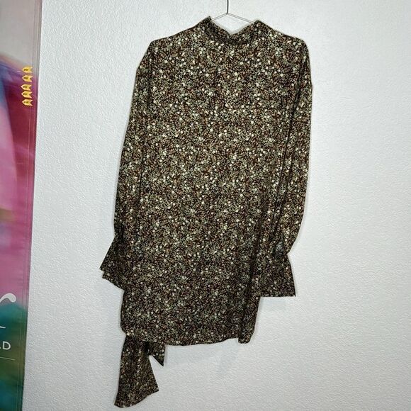 NWT SHONA JOY AVRIEL TIE FRONT SHIRT MINI DRESS IN CHOC Size 8 - Picture 7 of 16